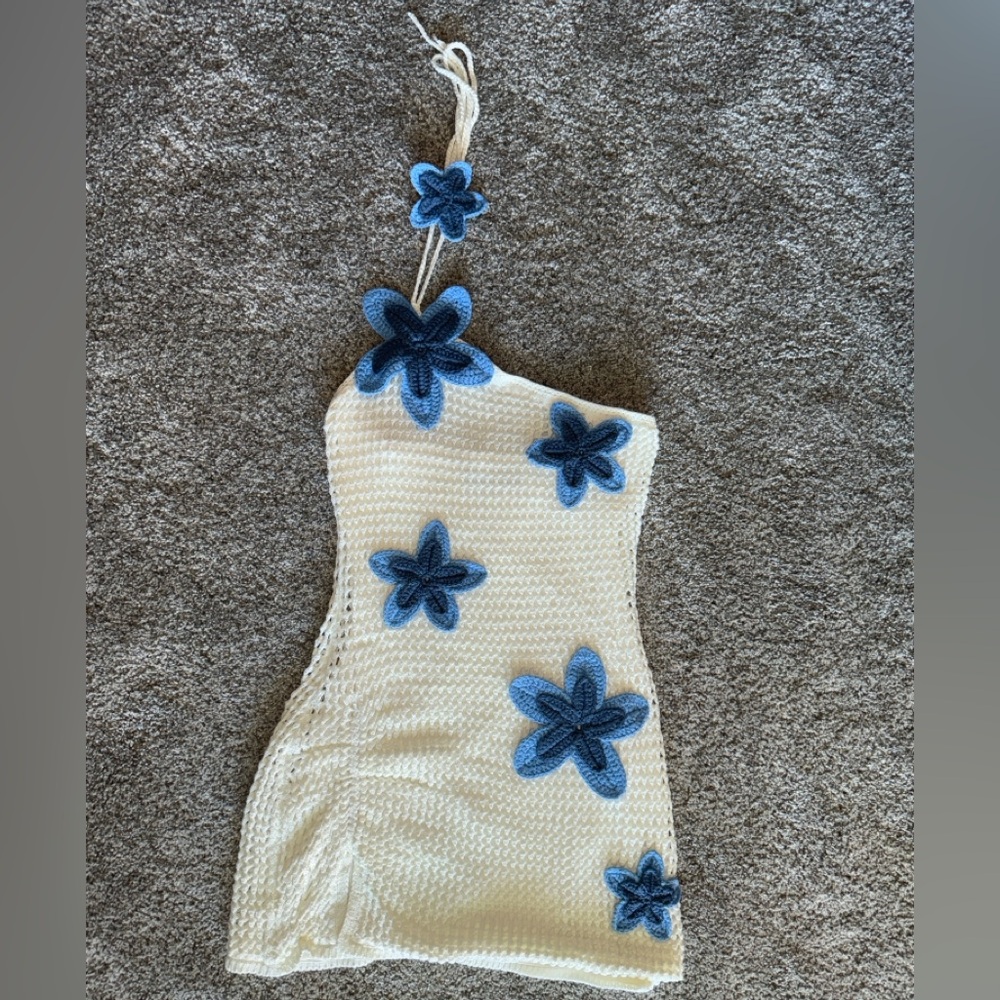 White fox if the the is right cream/blue halter knit mini dress